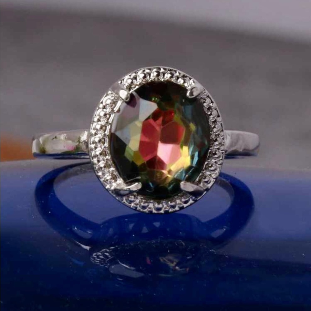 14k gold plated Cocktail ring with large Zircon stone